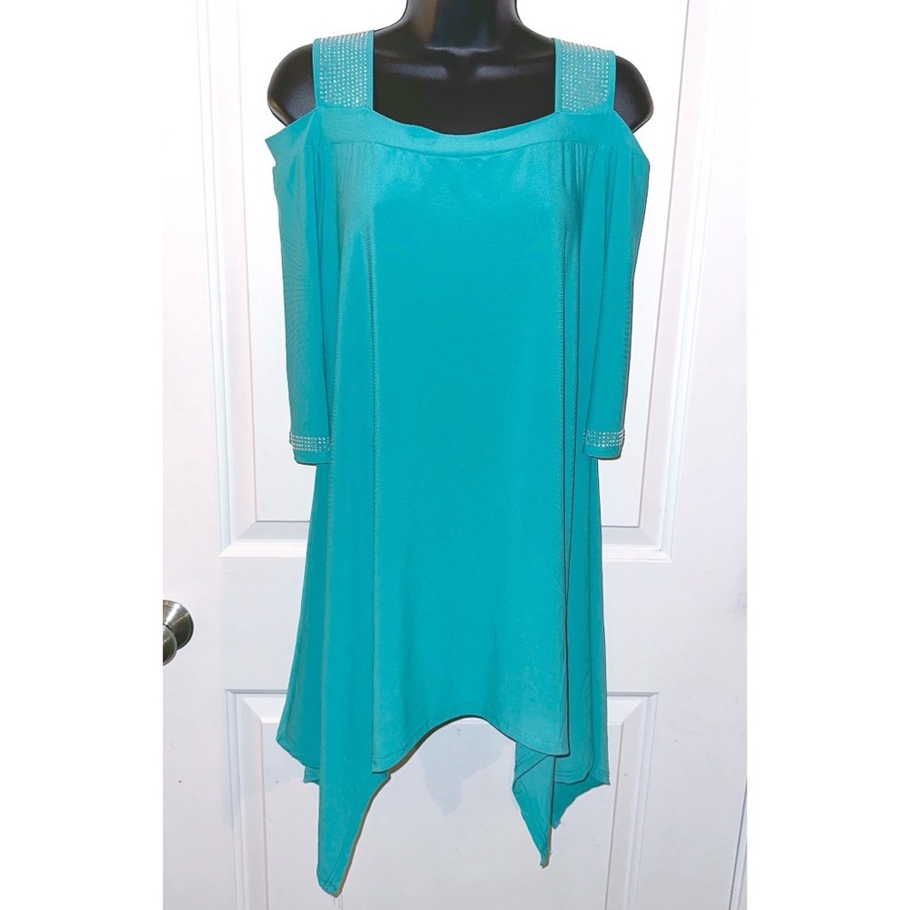 Cover Charge blue tunic top with rhinestones on straps